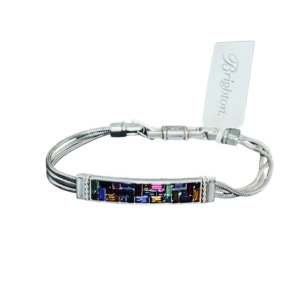 Brighton St Michel Silver Tone Mosaic Crystal Triple Strand Bracelet (5938) - Picture 2 of 9